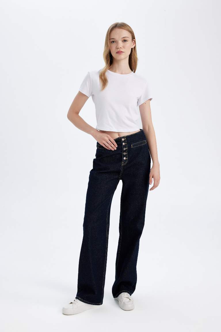 Pantalon Jean taille haute à jambes larges Style des années 90