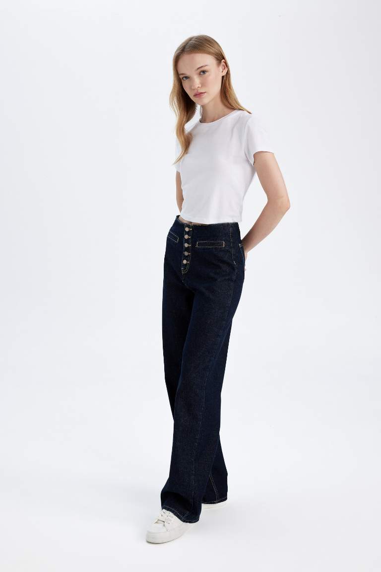 Pantalon Jean taille haute à jambes larges Style des années 90