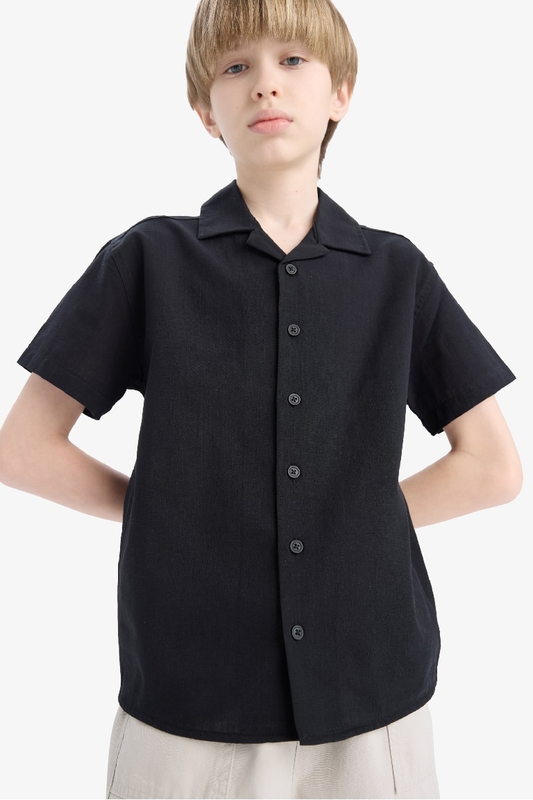 Boy Oversize Fit Polo Collar Linen Look Shirt