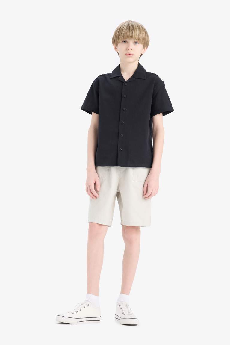 Boy Oversize Fit Polo Collar Linen Look Shirt