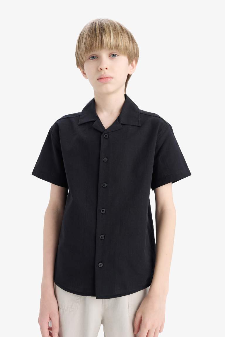 Boy Oversize Fit Polo Collar Linen Look Shirt