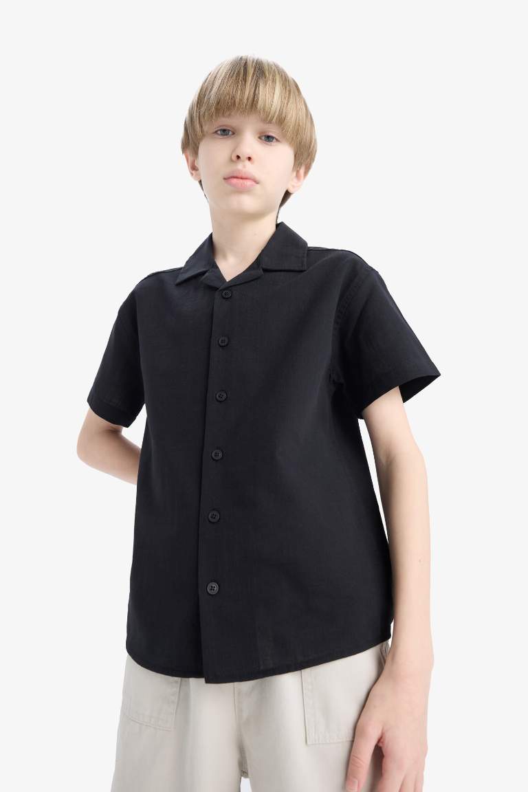 Boy Oversize Fit Polo Collar Linen Look Shirt