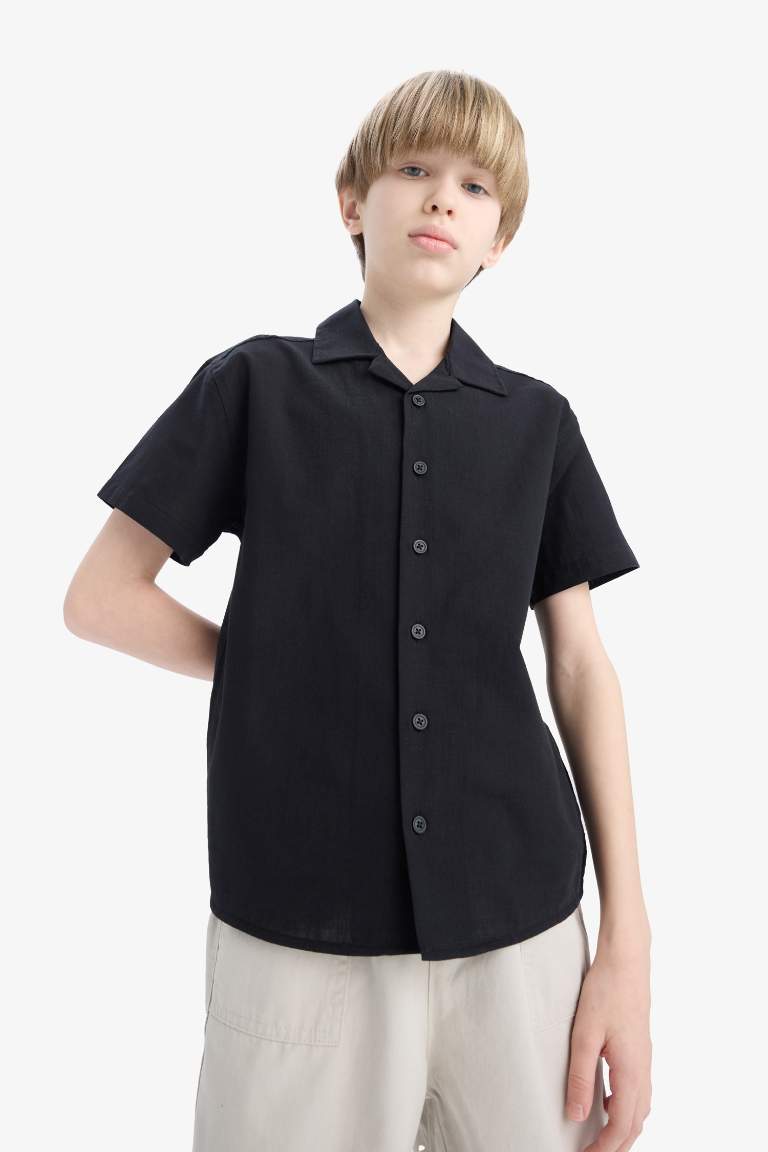 Boy Oversize Fit Polo Collar Linen Look Shirt