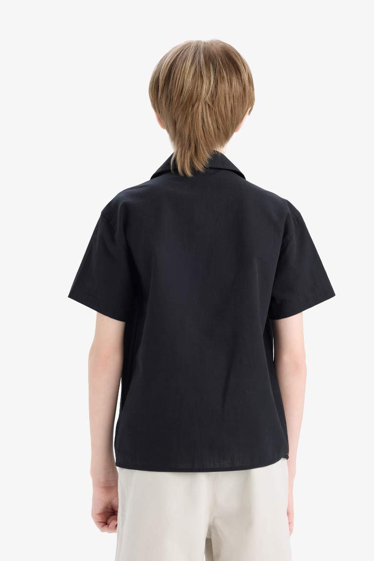 Boy Oversize Fit Polo Collar Linen Look Shirt