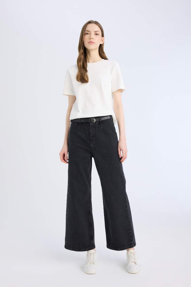 Pantalon Jean taille haute à longueur chevilles Coupe confortable