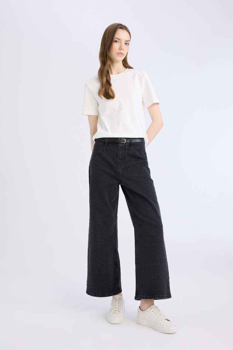 Pantalon Jean taille haute à longueur chevilles Coupe confortable