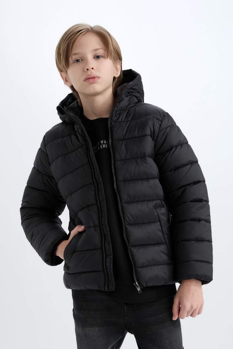 Boy Hooded Zippered Pocket Waterproof Puffer Jacket