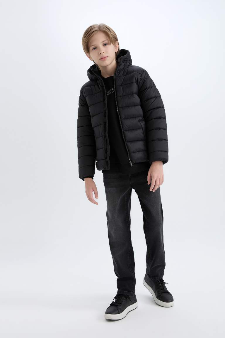 Boy Hooded Zippered Pocket Waterproof Puffer Jacket