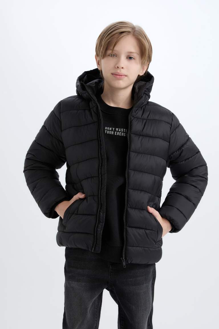 Boy Hooded Zippered Pocket Waterproof Puffer Jacket