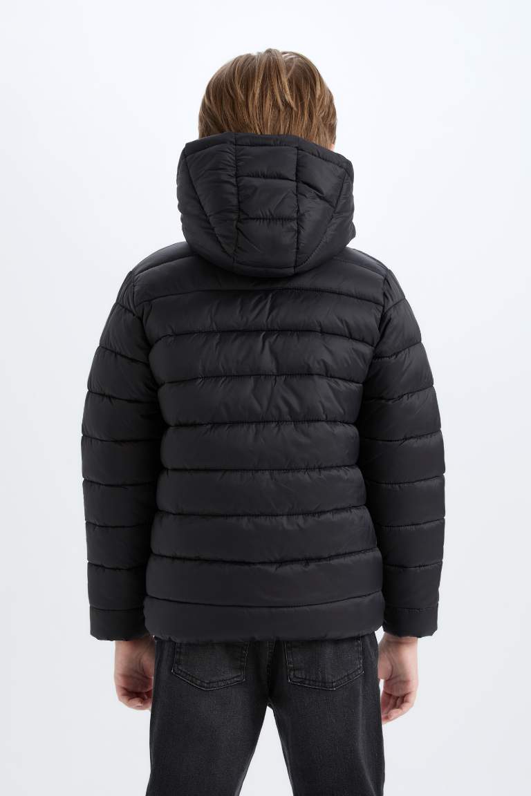 Boy Hooded Zippered Pocket Waterproof Puffer Jacket