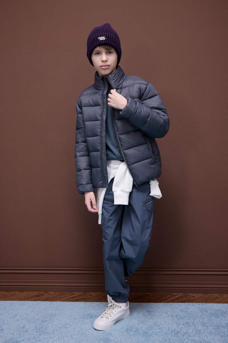 Boy Waterproof Zippered Pocket Puffer Jacket