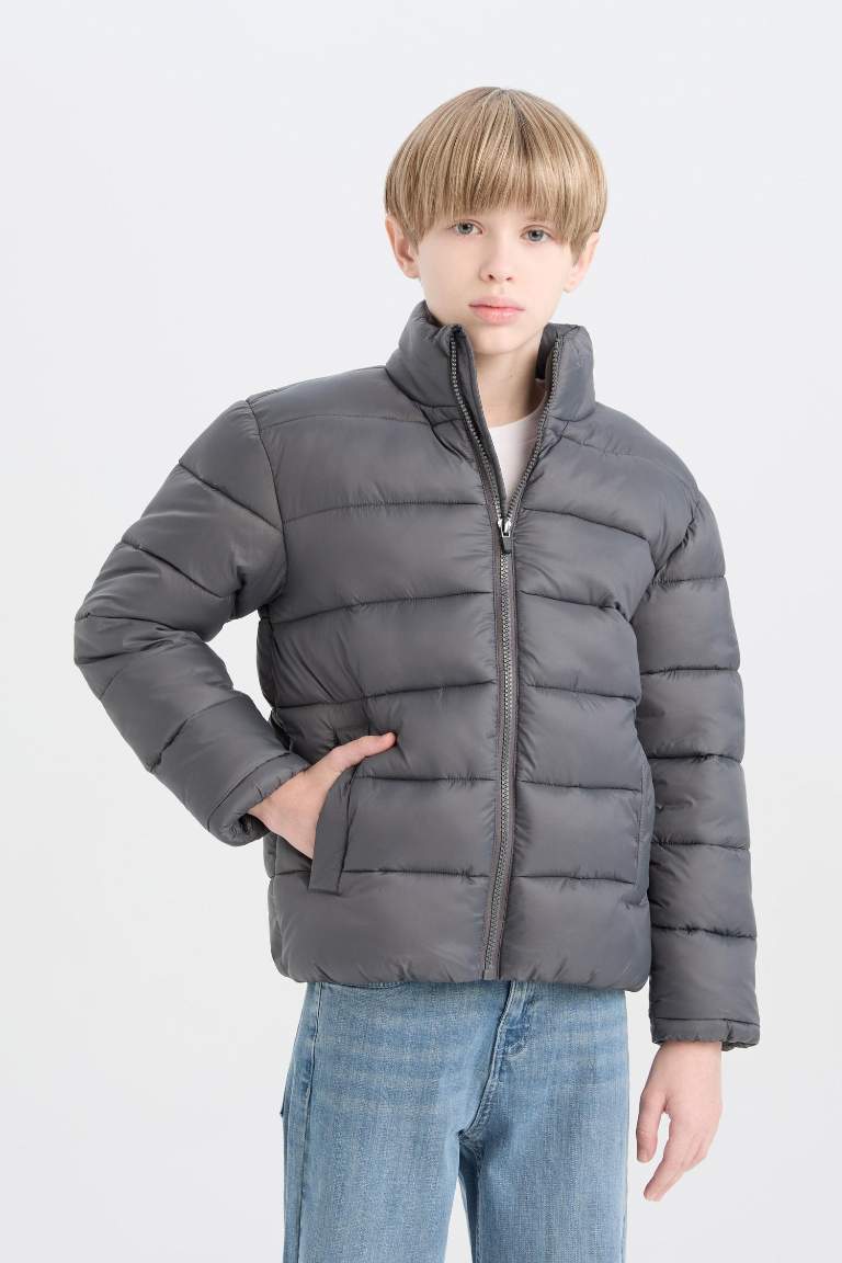 Boy Waterproof Zippered Pocket Puffer Jacket