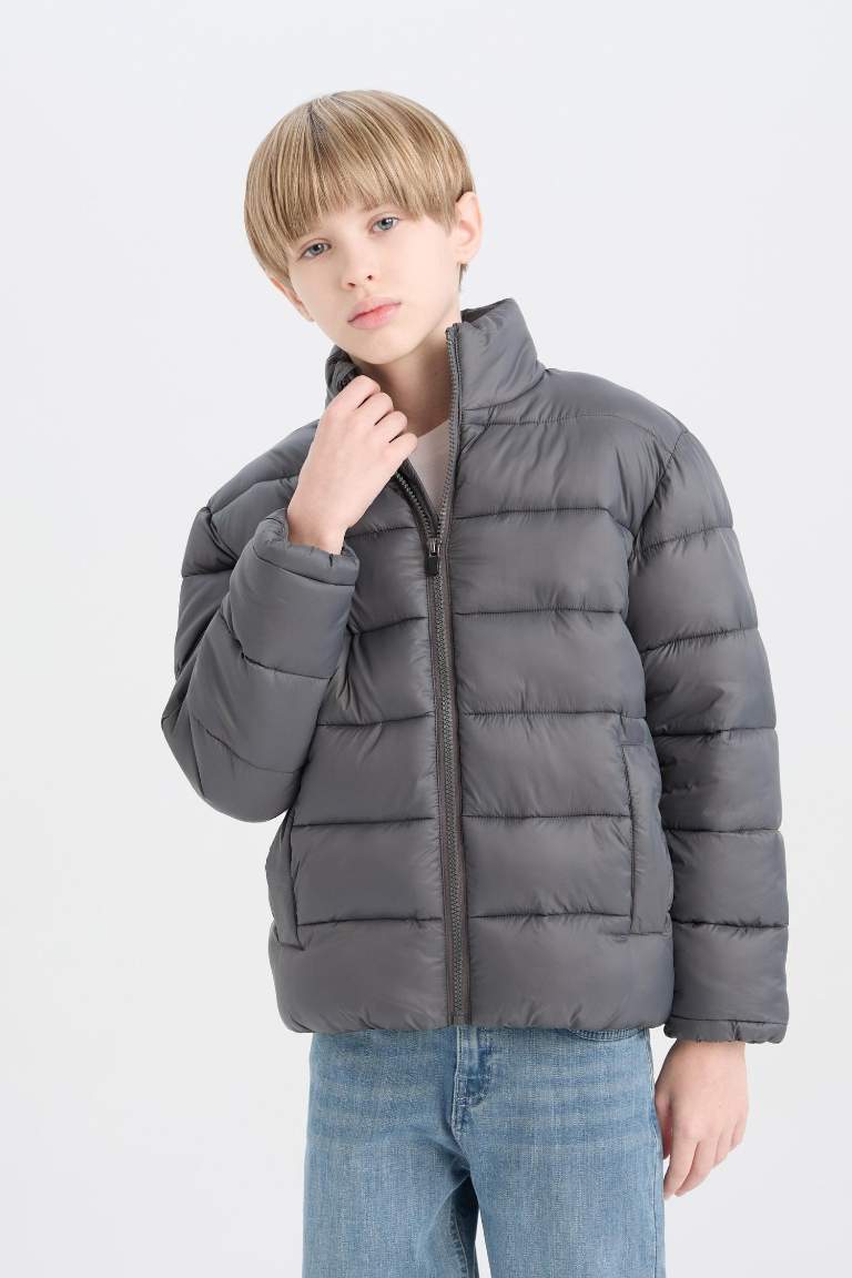 Boy Waterproof Zippered Pocket Puffer Jacket