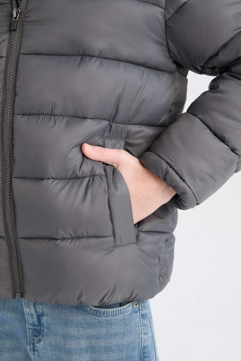 Boy Waterproof Zippered Pocket Puffer Jacket