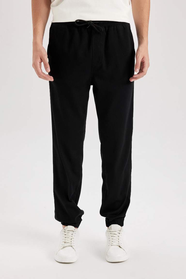 %100 Pamuk Jogger Gabardin Pantolon Beli Regular Fit Bağcıklı Lastikli Paça