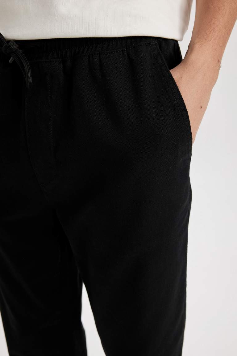 Black Elastic Waist Tied Leg Regular Fit Jogger Pants