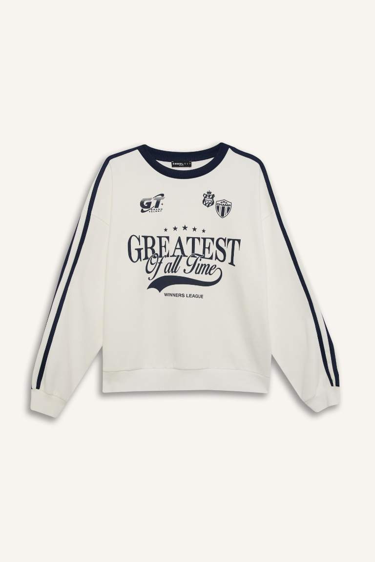 Coool Oversize Geniş Kalıp Bisiklet Yaka Baskılı Kalın Kumaş Sweatshirt