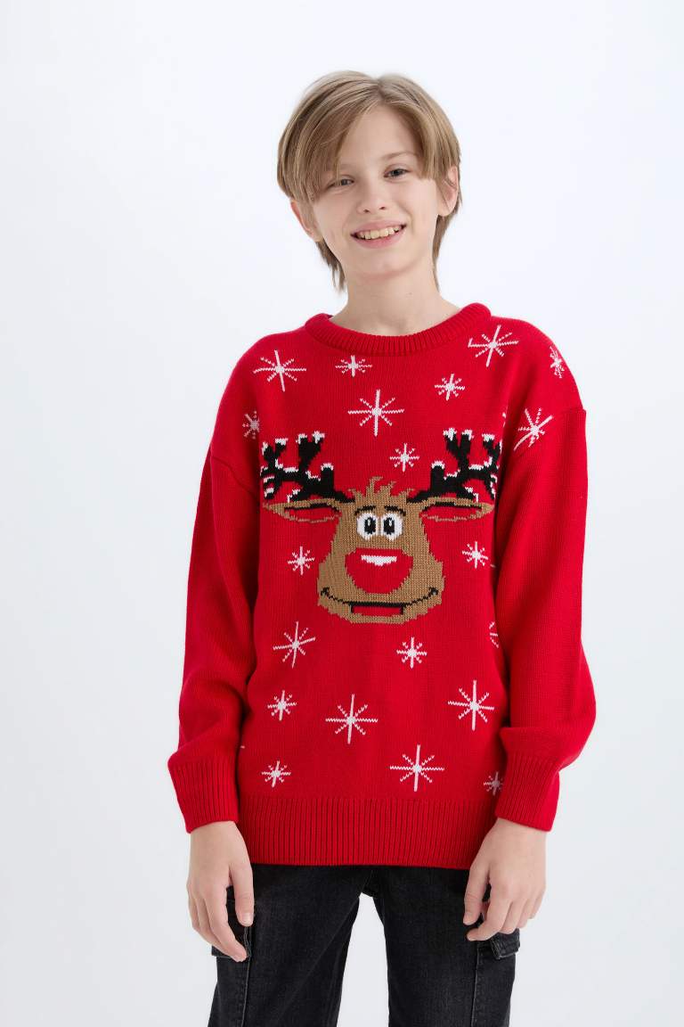 Boy Christmas Themed Crew Neck Knitwear Pullover