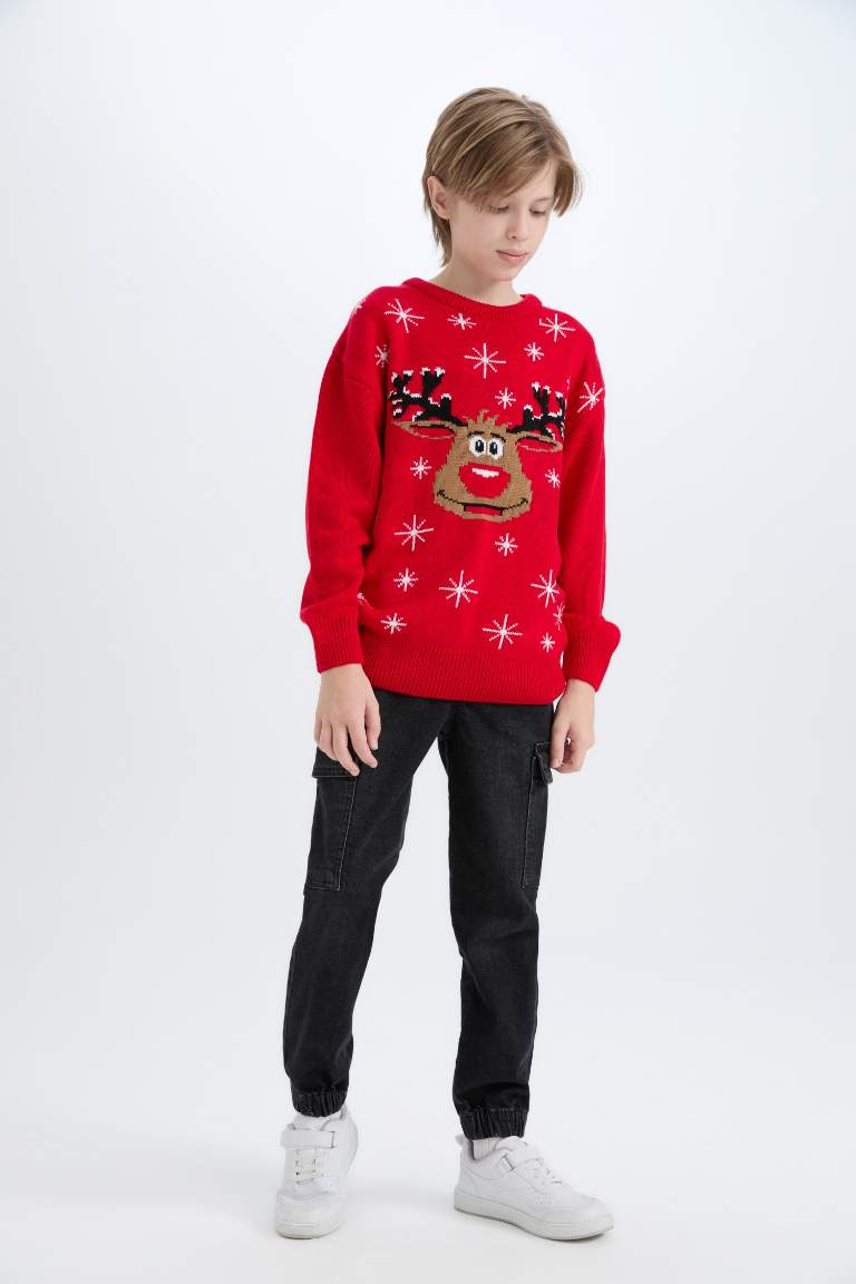 Boy Christmas Themed Crew Neck Knitwear Pullover