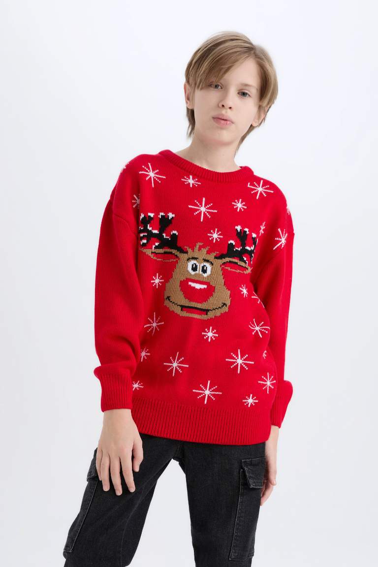 Boy Christmas Themed Crew Neck Knitwear Pullover