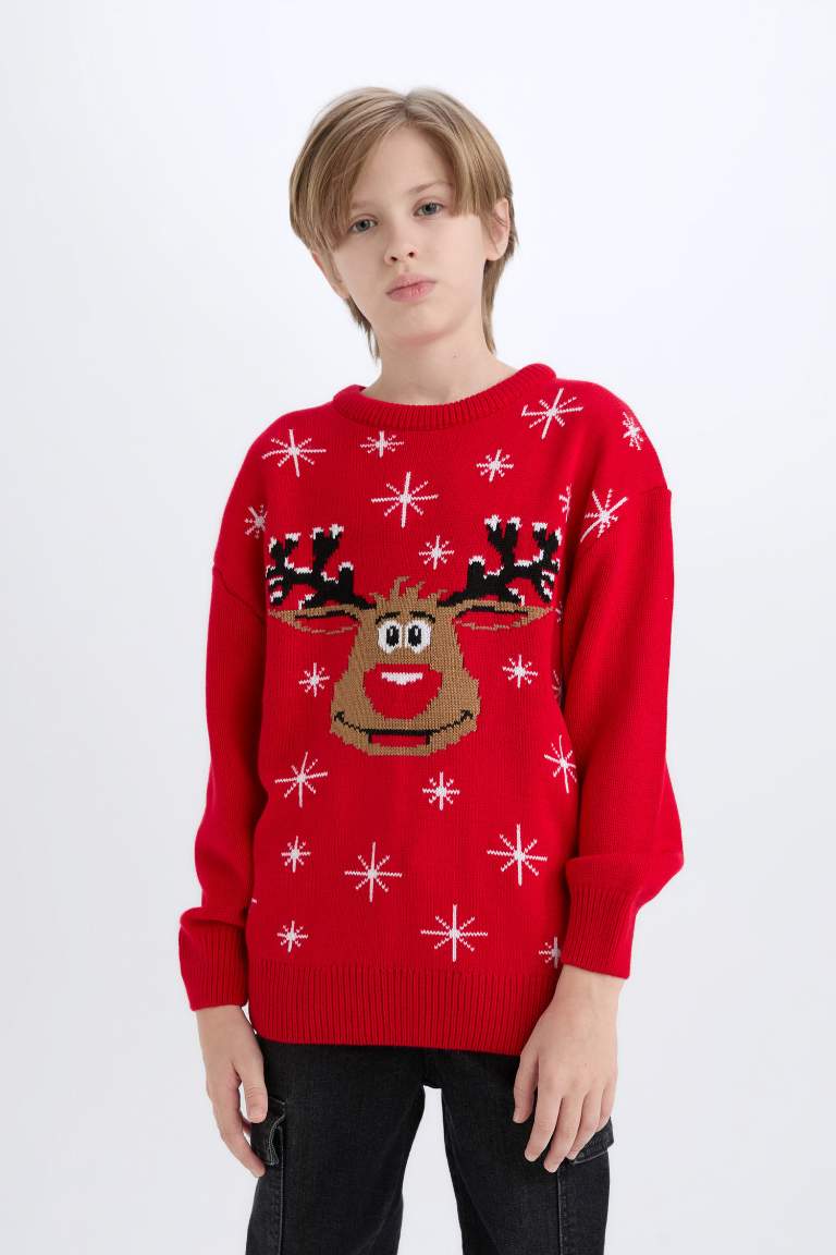 Boy Christmas Themed Crew Neck Knitwear Pullover