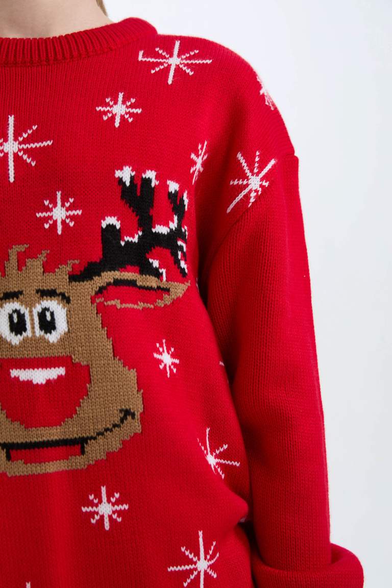 Boy Christmas Themed Crew Neck Knitwear Pullover