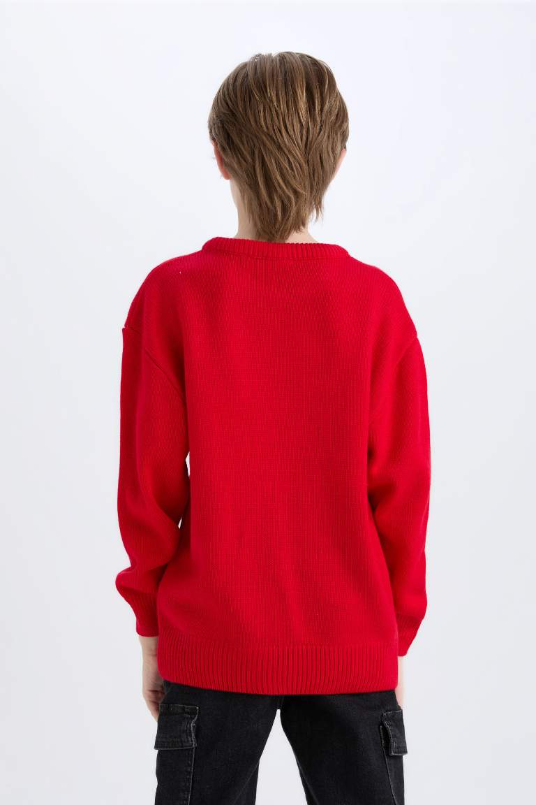 Boy Christmas Themed Crew Neck Knitwear Pullover