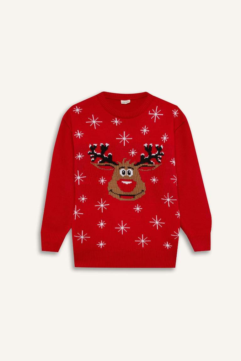 Boy Christmas Themed Crew Neck Knitwear Pullover