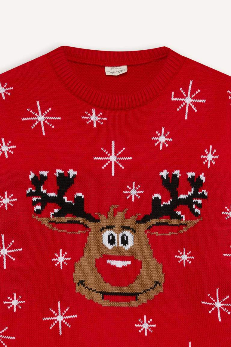 Boy Christmas Themed Crew Neck Knitwear Pullover