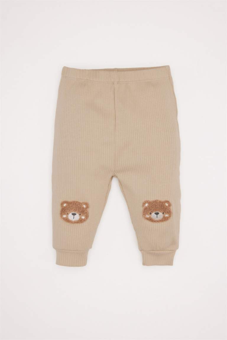 Erkek Bebek 3'lü Takım Uzun Kollu Tişört Pelüş Ayı Baskılı Kapüşonlu Fermuarlı Hırka Beli Lastikli Alt