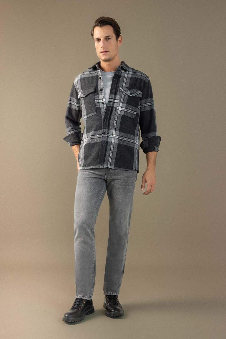 Regular Fit Polo Yaka Kareli Oduncu Flanel Uzun Kollu Gömlek