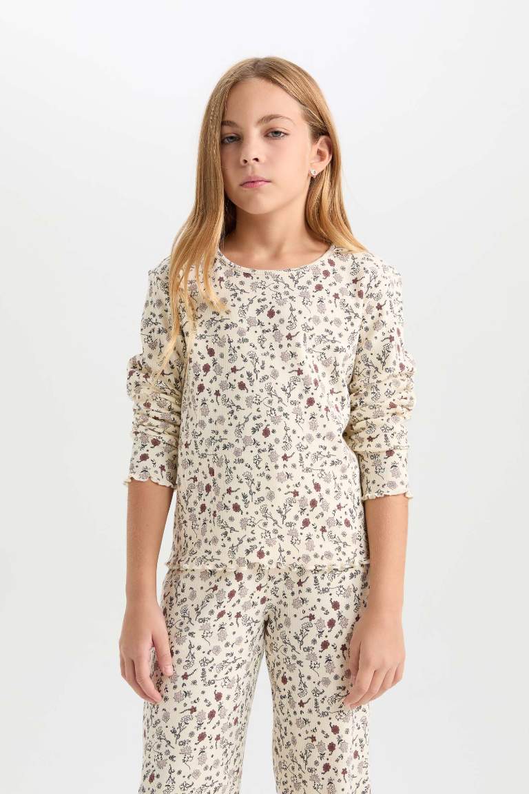 Ensemble Pyjama imprimé de fleurs à coupe régulière Col rond pour Fille