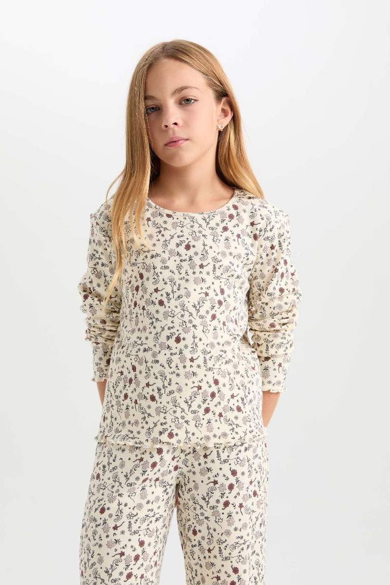 Ensemble Pyjama imprimé de fleurs à coupe régulière Col rond pour Fille