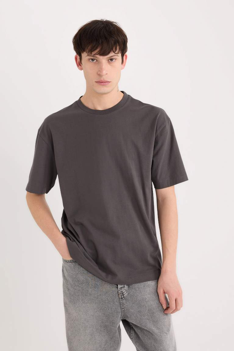 Boxy Fit Crew Neck Basic Short Sleeve T-Shirt