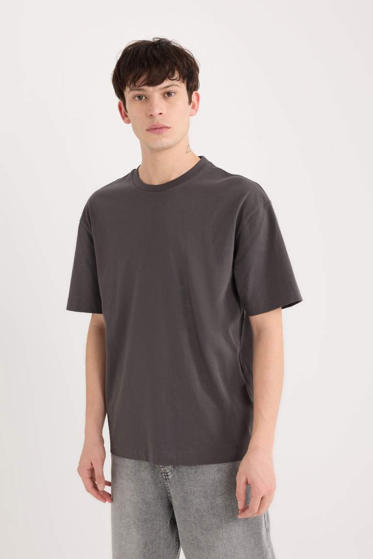 Boxy Fit Crew Neck Basic Short Sleeve T-Shirt