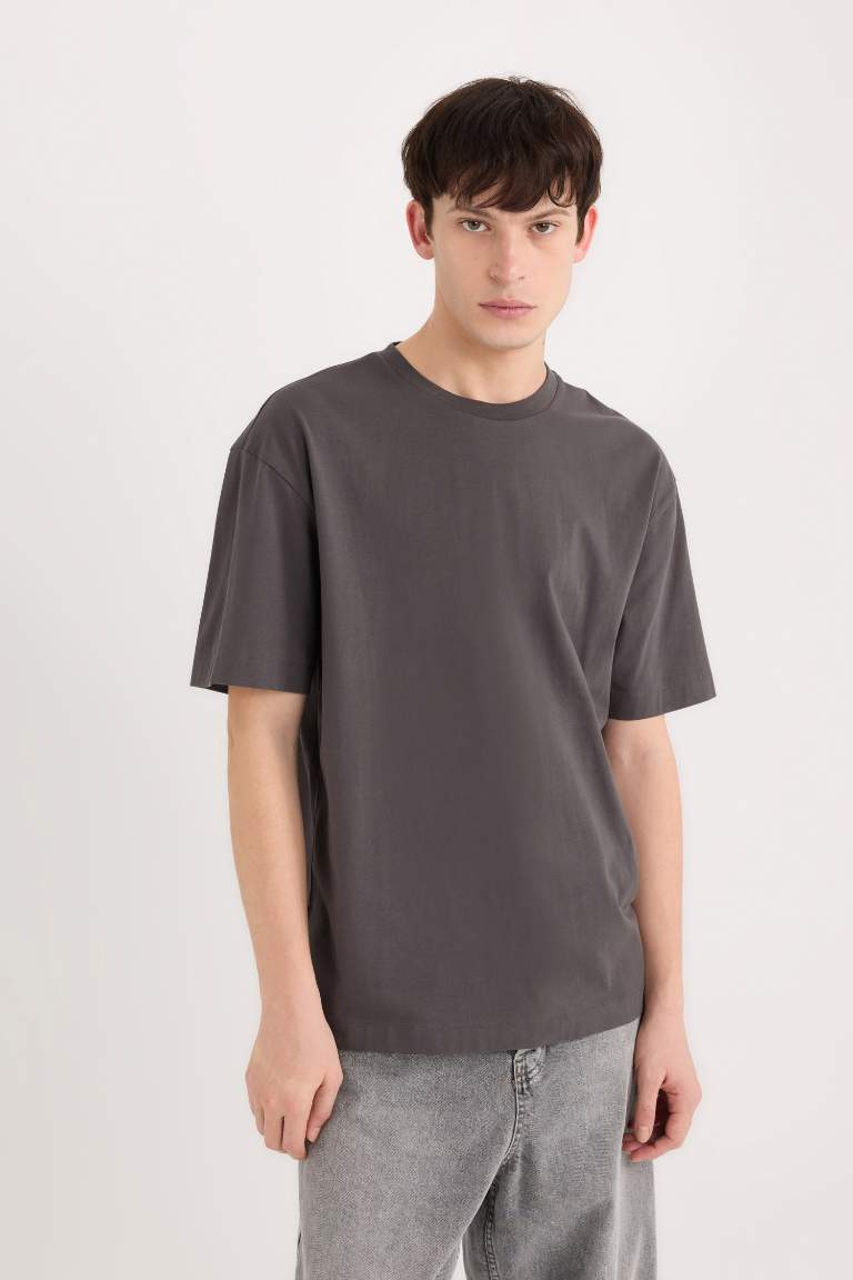 Boxy Fit Crew Neck Basic Short Sleeve T-Shirt