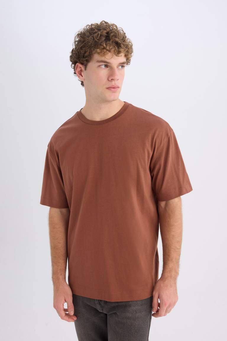 Boxy Fit Crew Neck Basic Short Sleeve T-Shirt