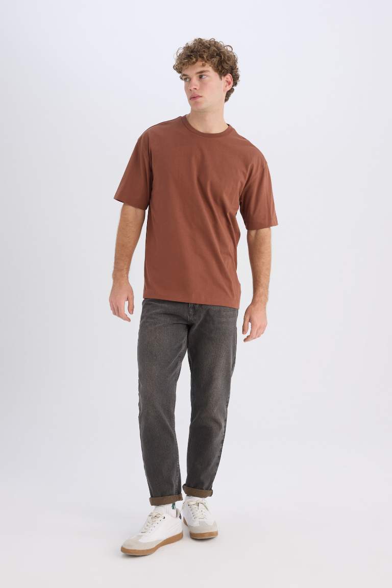 Boxy Fit Crew Neck Basic Short Sleeve T-Shirt