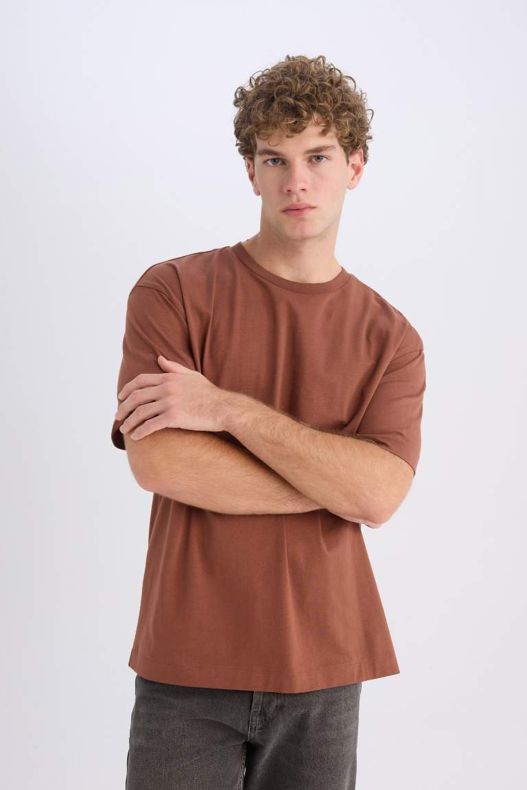 Boxy Fit Crew Neck Basic Short Sleeve T-Shirt