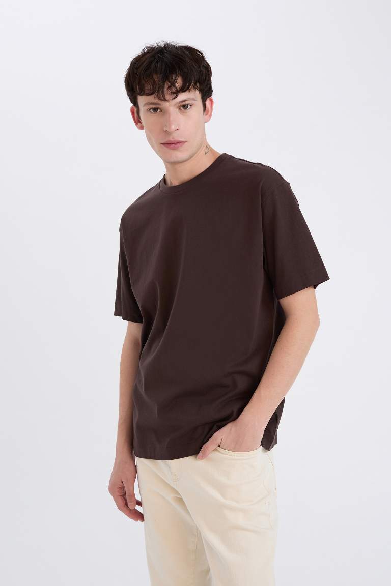 Boxy Fit Crew Neck Basic Short Sleeve T-Shirt