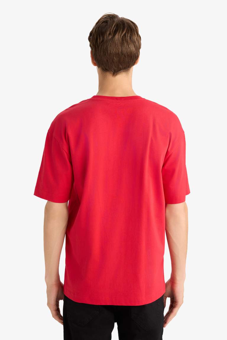 %100 Pamuk Boxy Fit Bisiklet Yaka Basic Düz Kısa Kollu Tişört