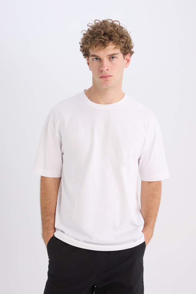 Boxy Fit Crew Neck Basic Short Sleeve T-Shirt