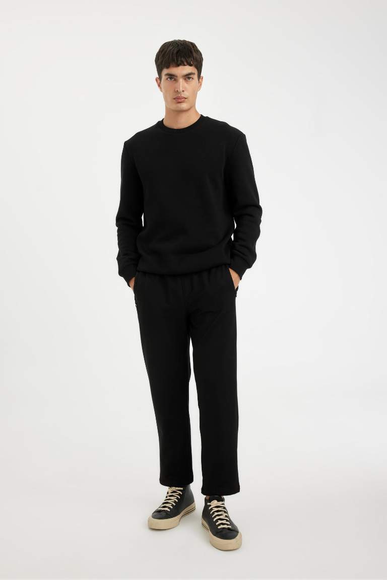 Siyah Eşofman Altı Slim Fit Dar Kesim Fermuarlı Basic Düz Paça