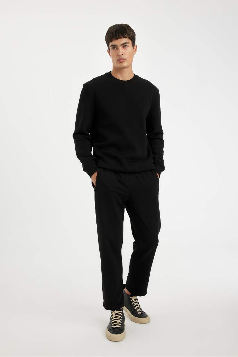 Siyah Eşofman Altı Slim Fit Dar Kesim Fermuarlı Basic Düz Paça