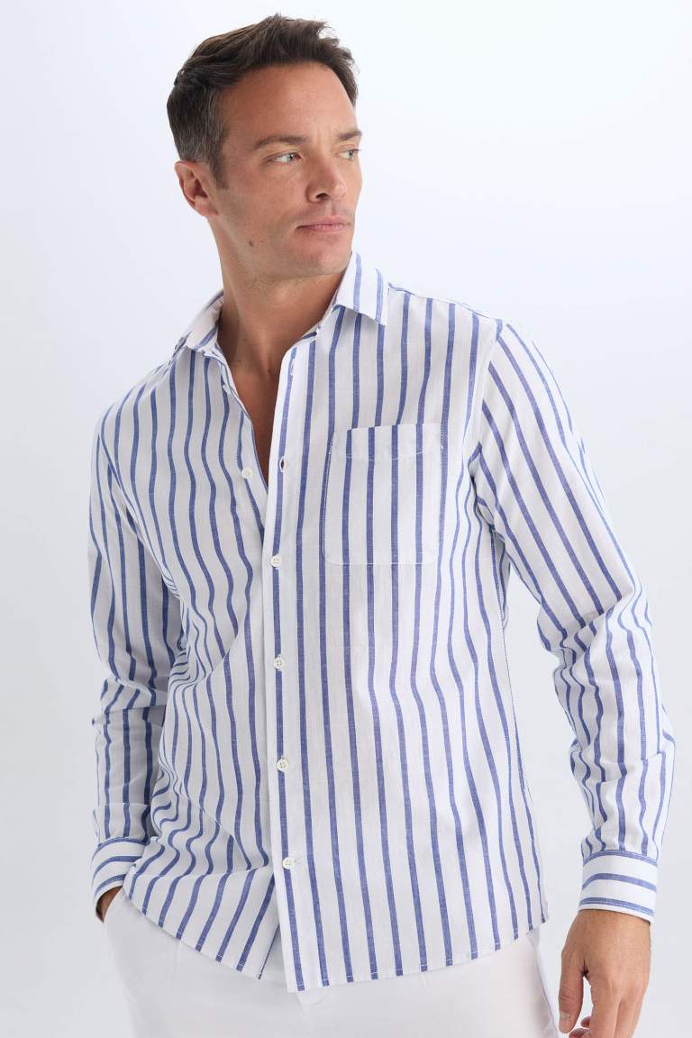 Modern Fit Polo Collar Striped Striped Long Sleeve Shirt