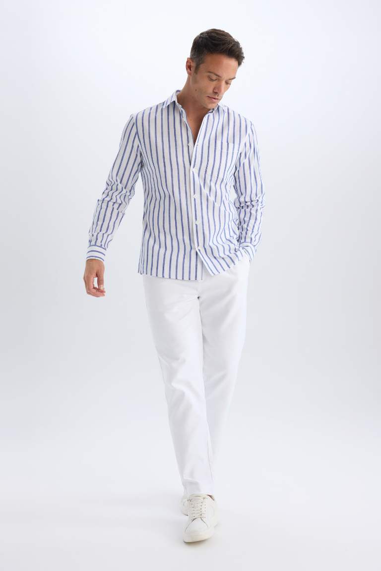 Modern Fit Polo Collar Striped Striped Long Sleeve Shirt