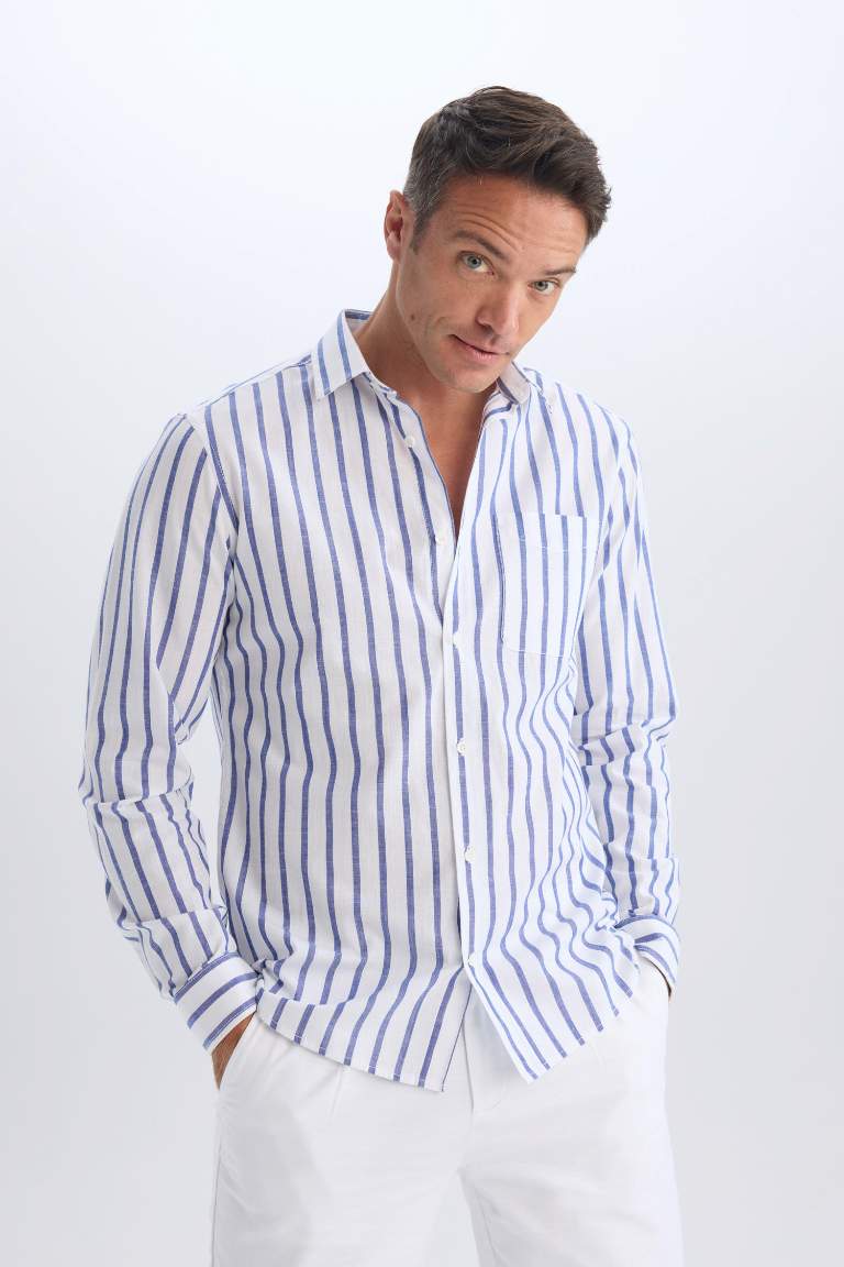 Modern Fit Polo Collar Striped Striped Long Sleeve Shirt