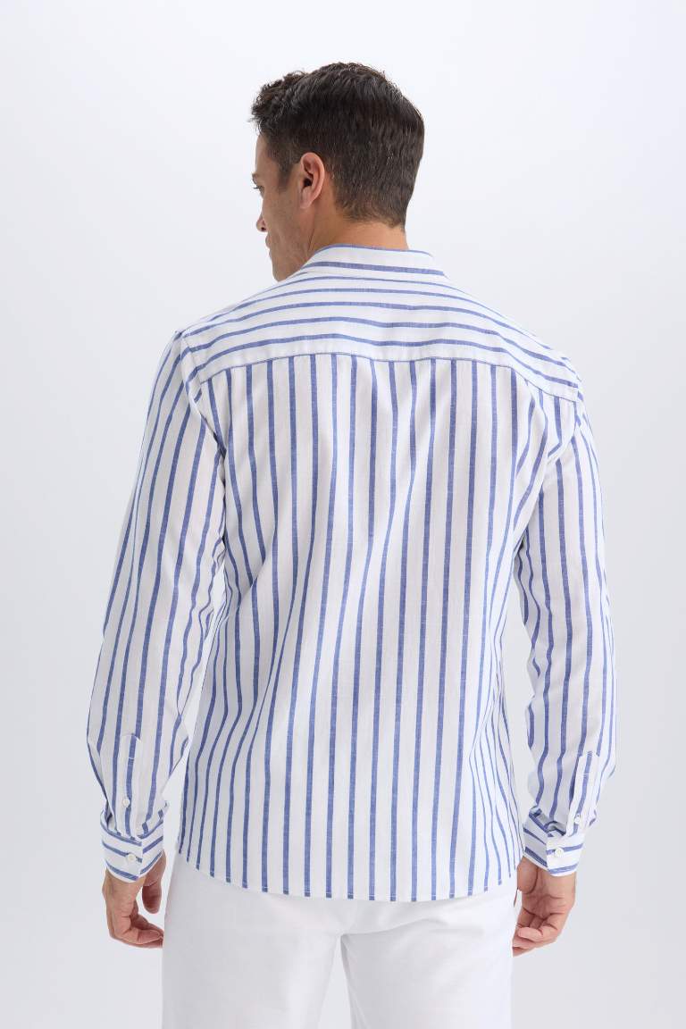 Modern Fit Polo Collar Striped Striped Long Sleeve Shirt