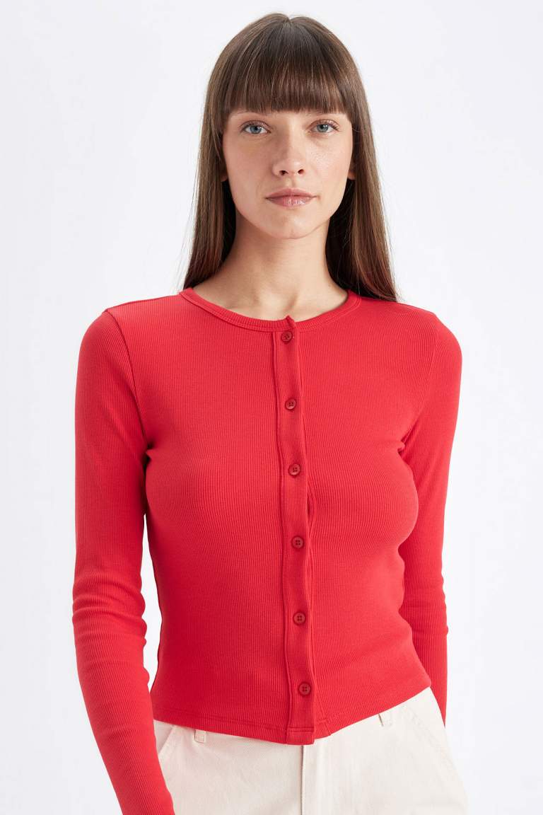Slim Fit Dar Kesim Bisiklet Yaka Fitilli Kaşkorse Hırka