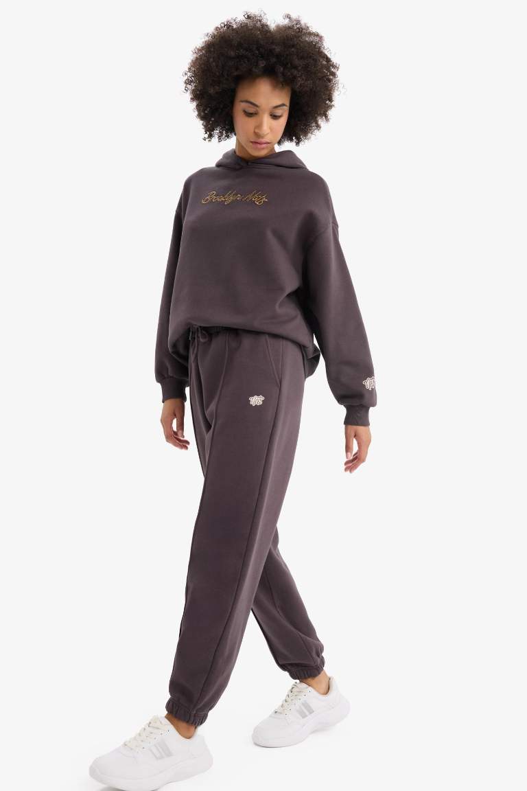 DeFactoFit NBA Brooklyn Nets Oversize Geniş Kalıp Çift Cepli Jogger Paça Standart Boy Kalın Sporcu Eşofman Altı